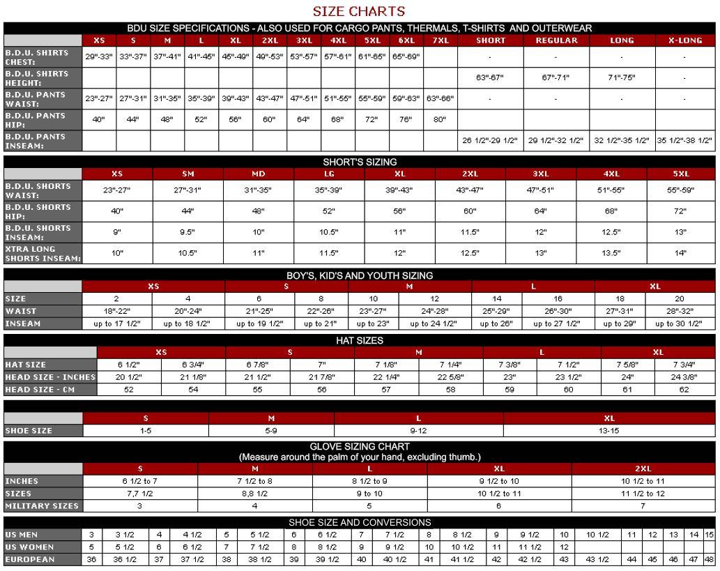 men's size chart